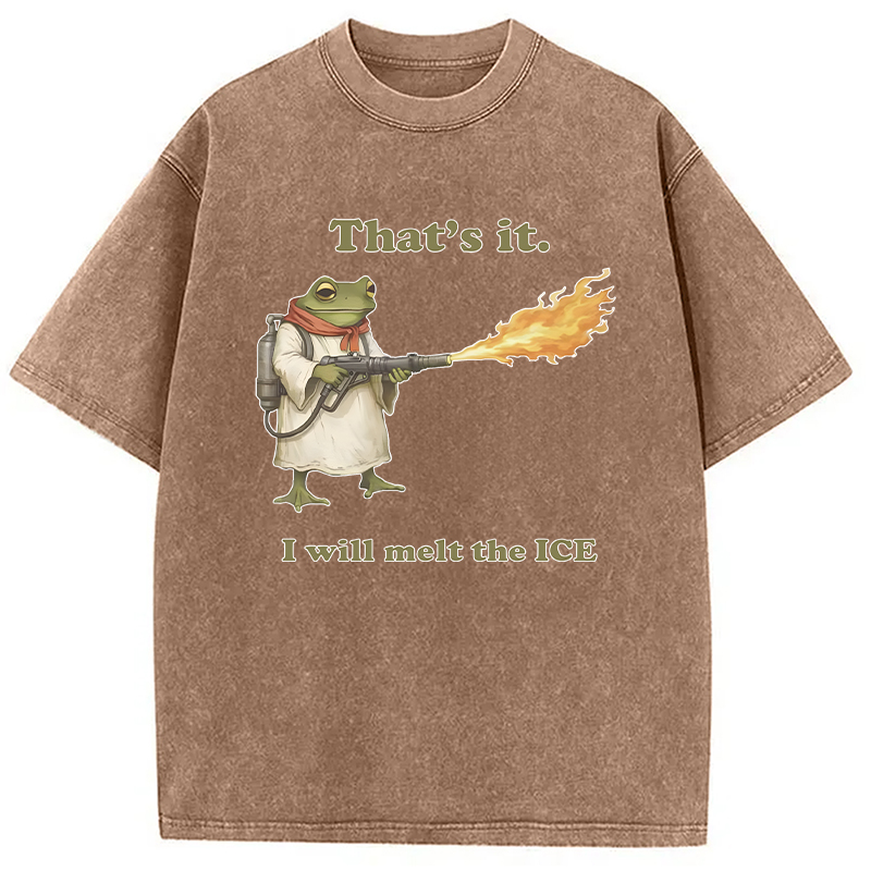 Modecanvas Funny Frog Flamethrower Meme DTG Printing Washed T-Shirt