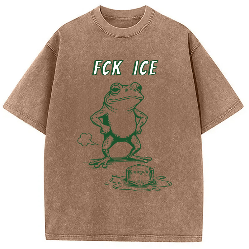 Modecanvas F*ck Ice Frog Meme DTG Printing Washed T-Shirt