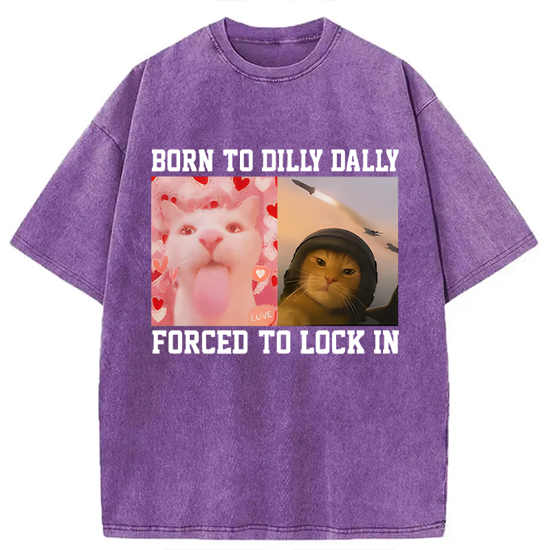 Modecanvas Cursed Cat Meme DTG Printing Washed T-Shirt