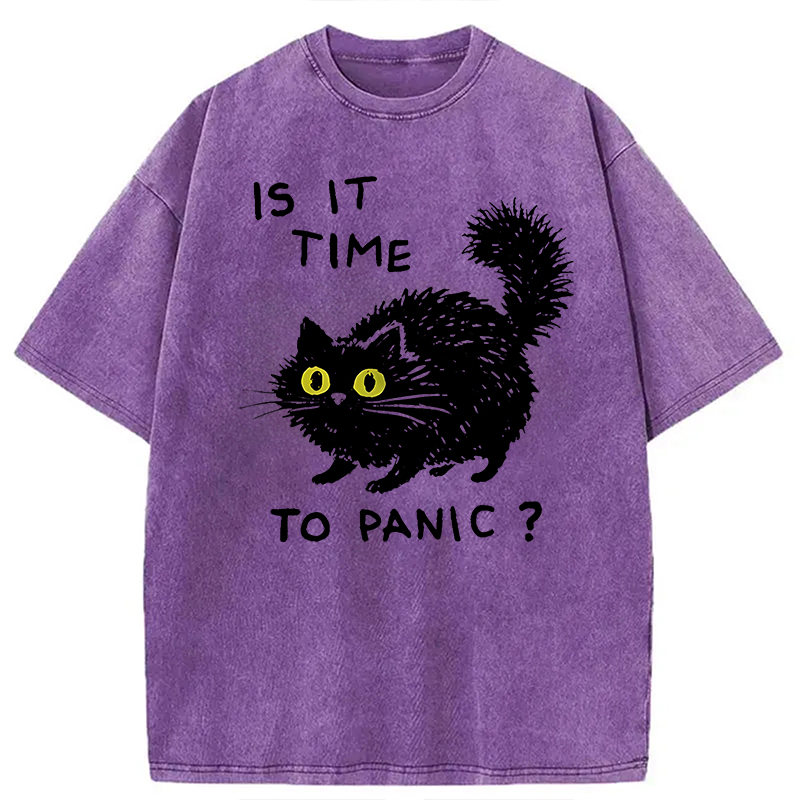 Modecanvas Is It Time to Panic Cat DTG Printing Washed T-Shirt