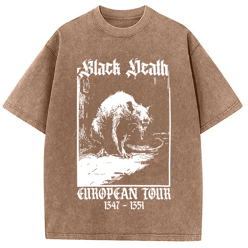 Modecanvas Black Death Rat DTG Printing Washed T-Shirt-modecanvas