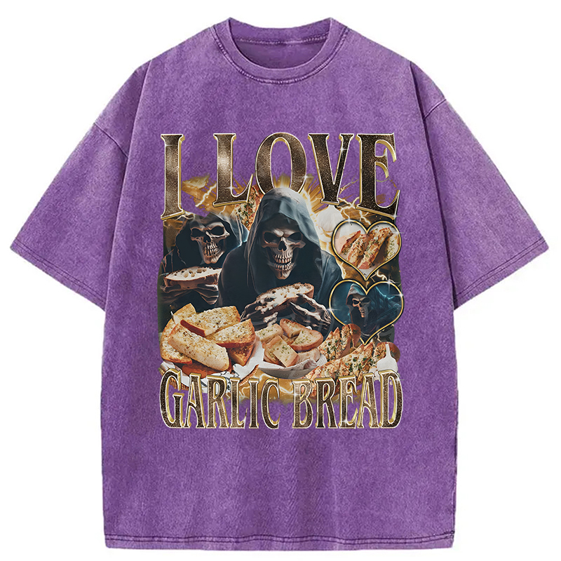 Modecanvas Gothic Garlic Bread Retro DTG Printing Washed T-Shirt