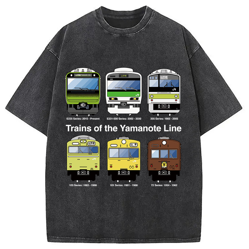 Modecanvas Trains of the Yamanote Line DTG Printing Washed T-Shirt