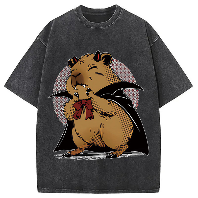 Modecanvas Vampire Capybara DTG Printing Washed T-Shirt
