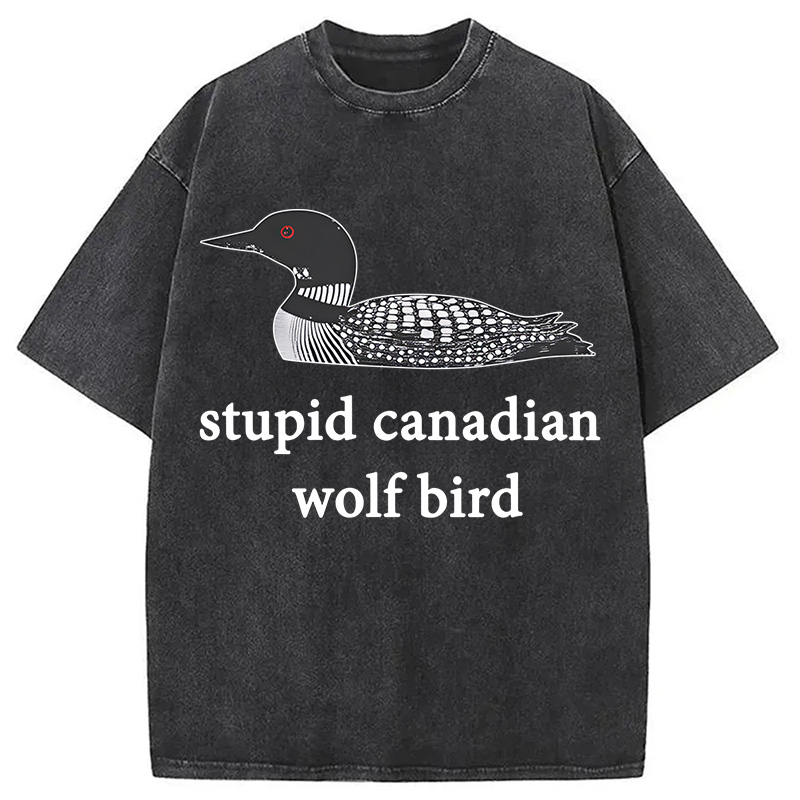 Modecanvas Stupid Canadian Wolf Bird DTG Printing Washed T-Shirt