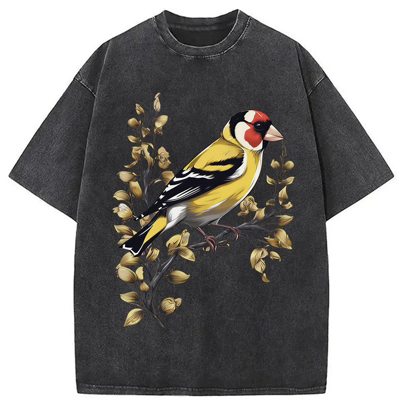 Modecanvas Goldfinch Bird DTG Printing Washed T-Shirt