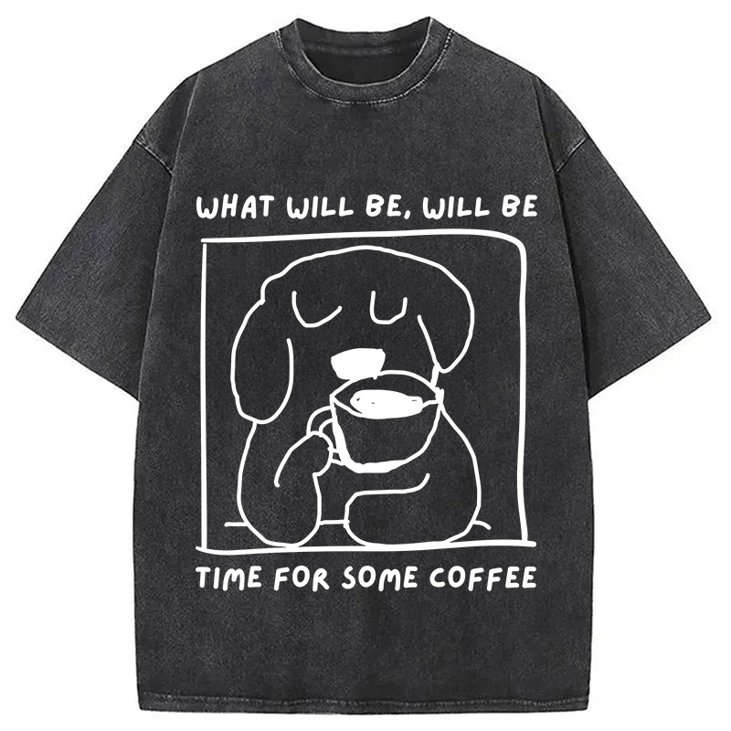 Modecanvas Coffee Dog DTG Printing Washed T-Shirt