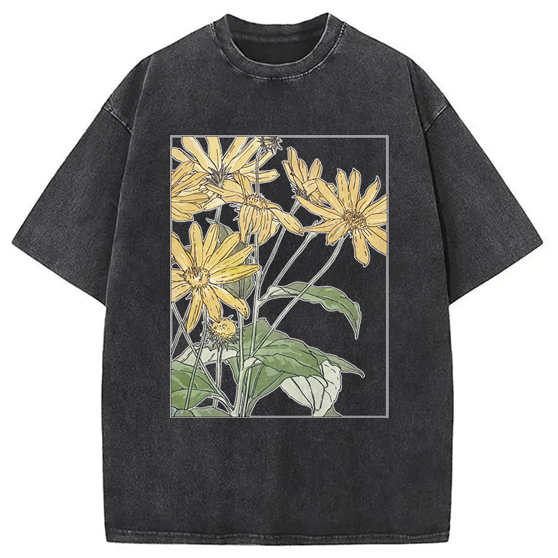 Modecanvas Sunflowers Floral Art DTG Printing Washed T-Shirt