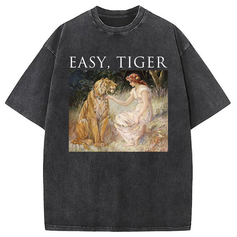 Modecanvas Easy Tiger Funny DTG Printing Washed T-Shirt