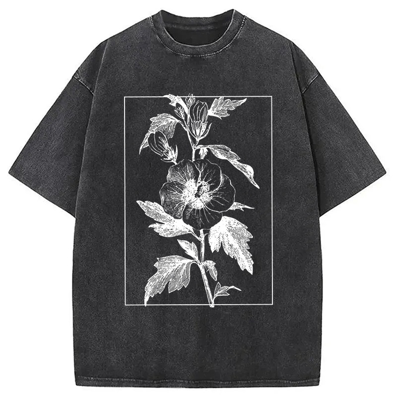 Modecanvas Vintage Botanical Flower DTG Printing Washed T-Shirt