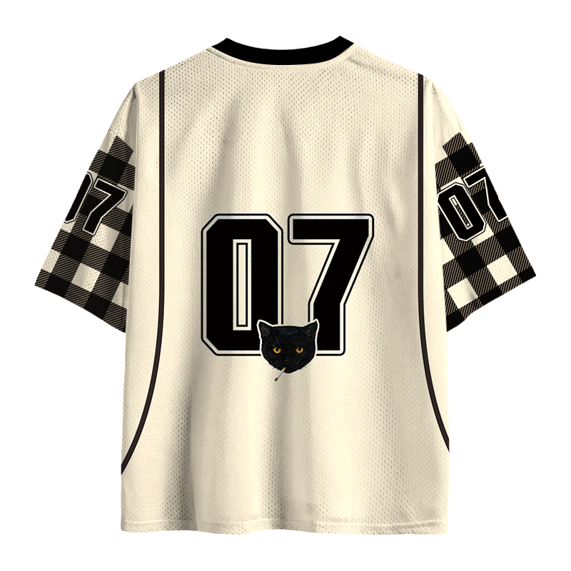 Modecanvas Smoking Black Cat Vintage Mesh Jersey-modecanvas