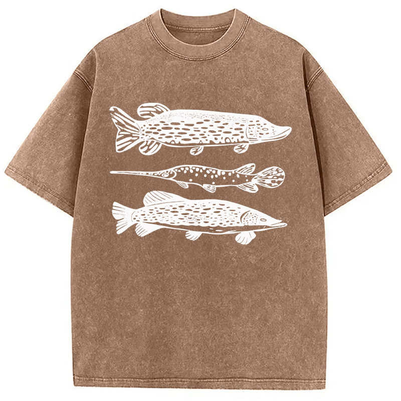 Modecanvas Freshwater Fish Hand DTG Printing Washed T-Shirt