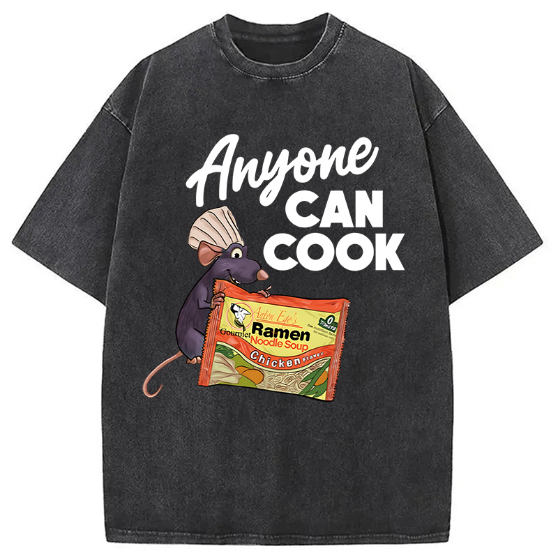 Modecanvas Anyone Can Cook Rat Meme DTG Printing Washed T-Shirt
