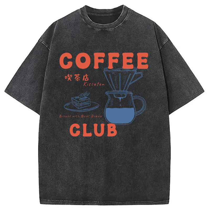 Modecanvas Kissaten Coffee Club DTG Printing Washed T-Shirt
