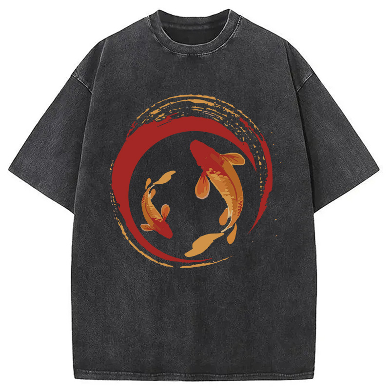 Modecanvas Koi Fish Enso Circle DTG Printing Washed T-Shirt