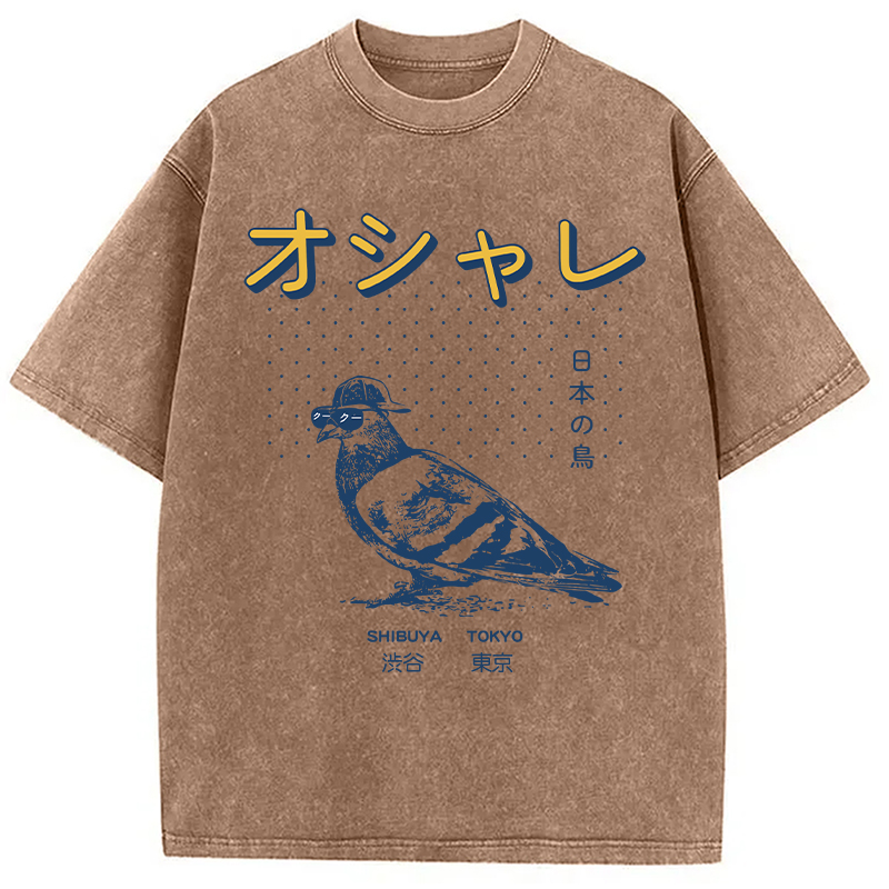 Modecanvas Punny Bird Harajuku DTG Printing Washed T-Shirt