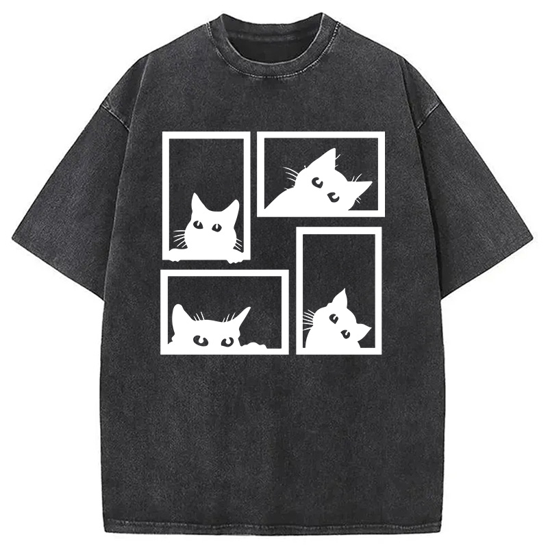 Modecanvas Cats In The Grid DTG Printing Washed T-Shirt