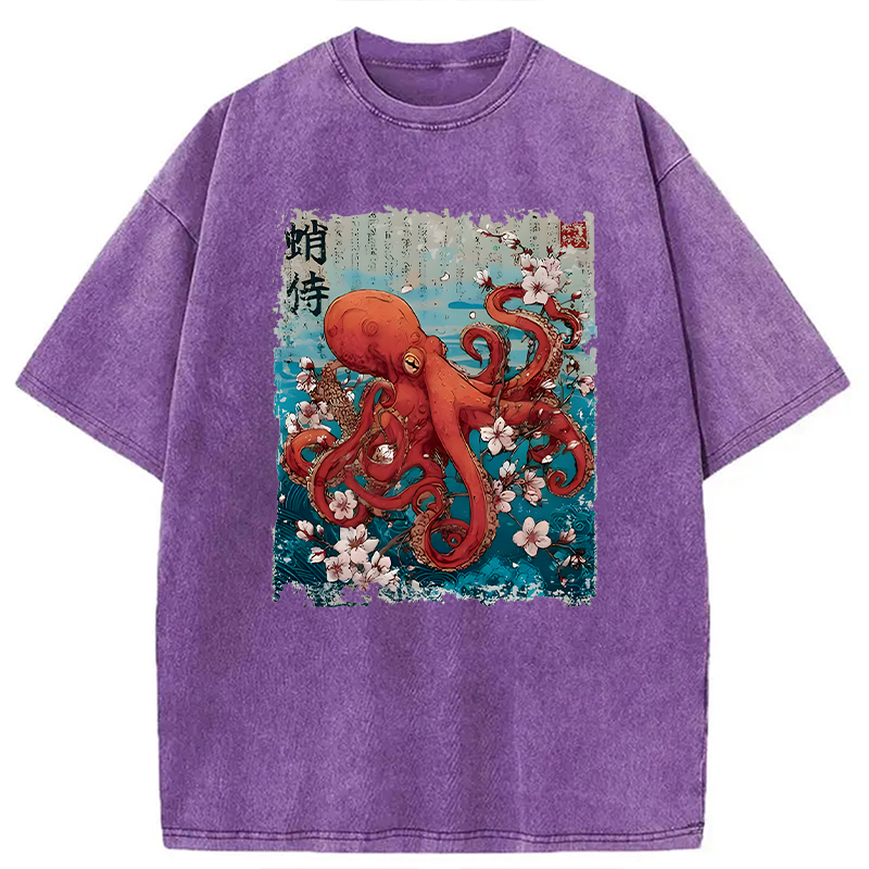 Modecanvas The Eight-Armed Samurai DTG Printing Washed T-Shirt-modecanvas