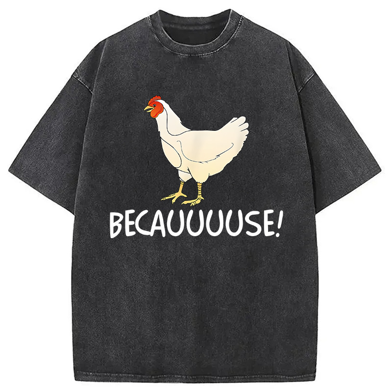 Modecanvas Why Are Chickens DTG Printing Washed T-Shirt-modecanvas