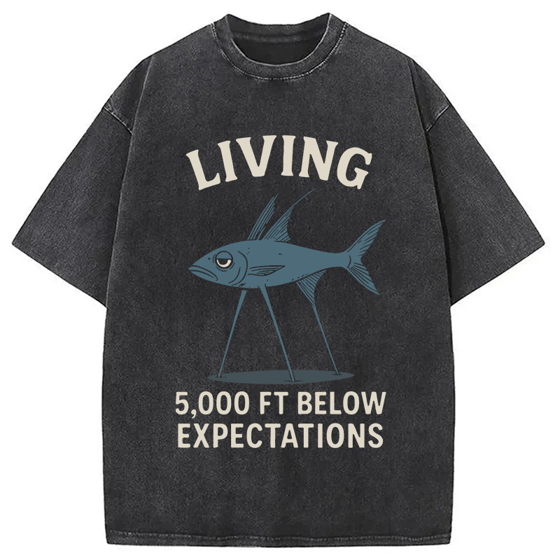 Modecanvas Tripod Fish Funny Meme DTG Printing Washed T-Shirt-modecanvas