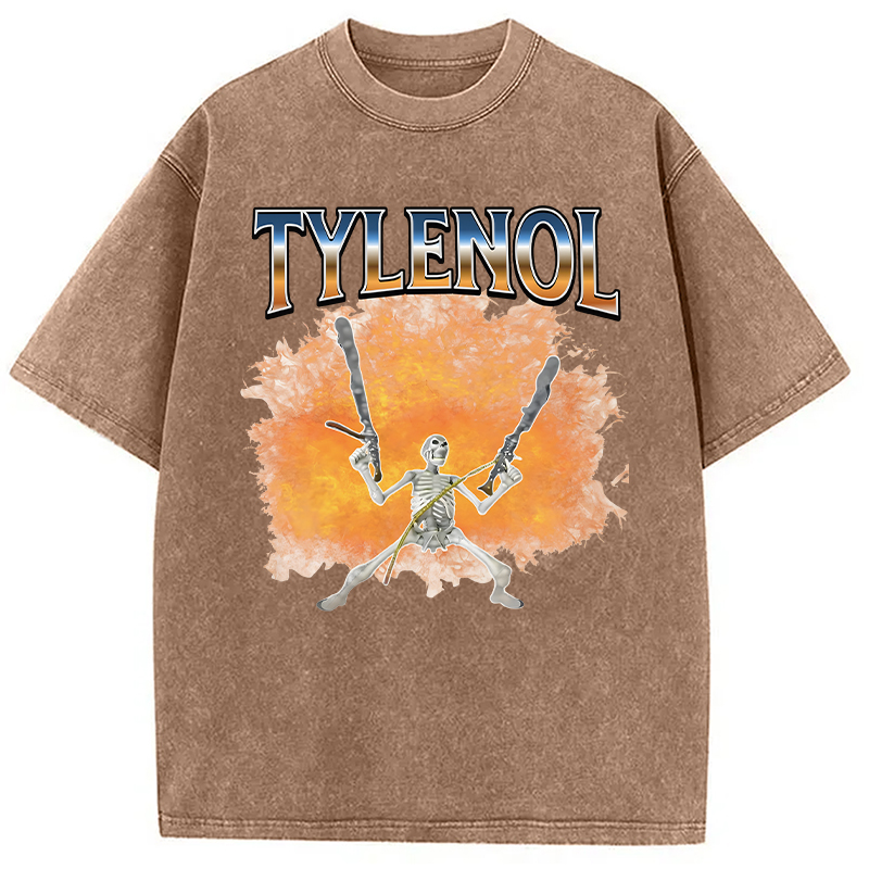Modecanvas Funny Unhinged Skeleton DTG Printing Washed T-Shirt-modecanvas