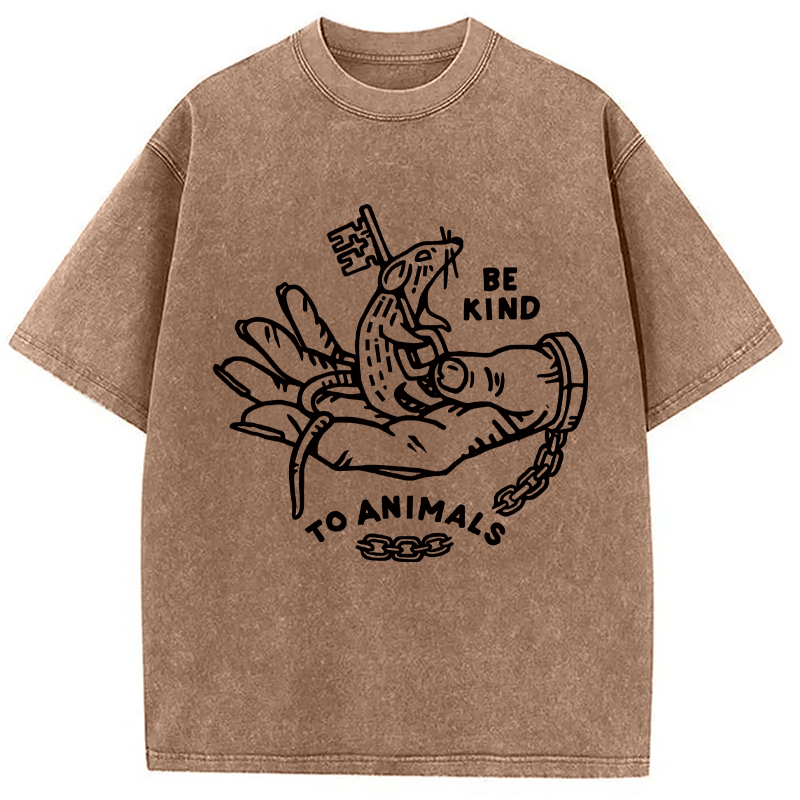Modecanvas Be Kind To Animals DTG Printing Washed T-Shirt-modecanvas