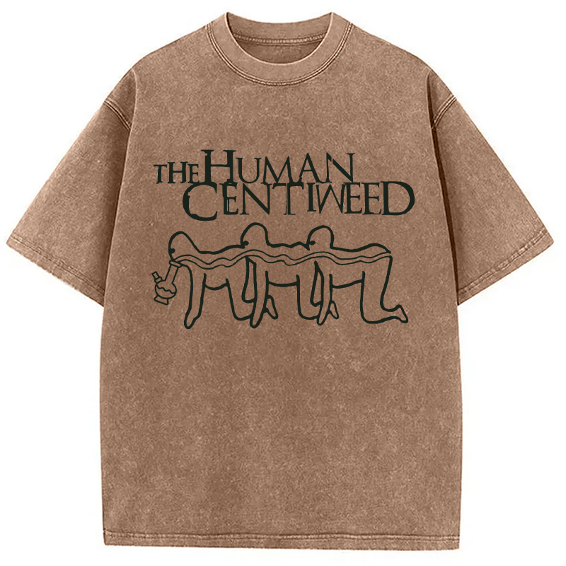 Modecanvas Human Centiweed Funny Meme DTG Printing Washed T-Shirt-modecanvas
