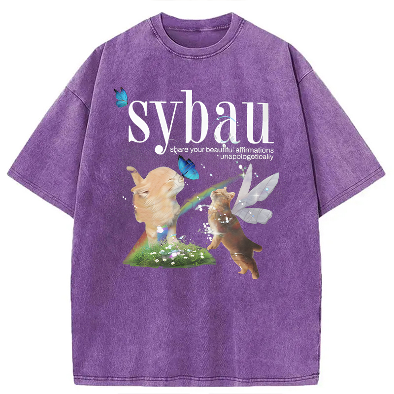 Modecanvas Cat Fairy SYBAU DTG Printing Washed T-Shirt-modecanvas