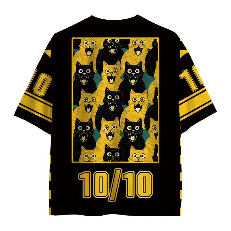 Modecanvas Yellow Cat And Black Cat Mesh Jersey-modecanvas