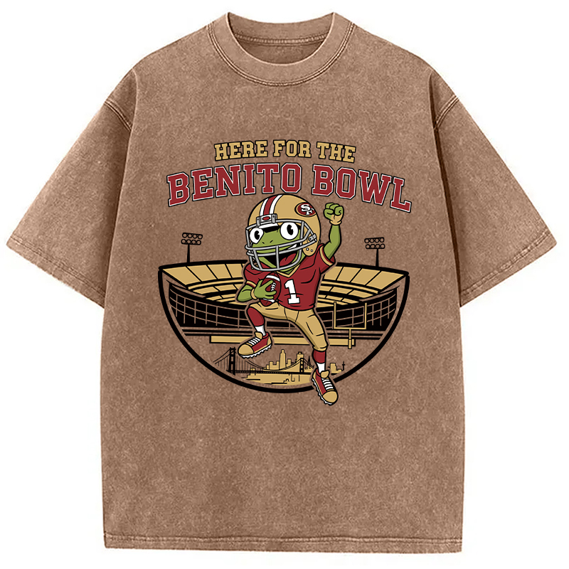 Modecanvas Here For The Benito Bowl DTG Printing Washed T-Shirt-modecanvas