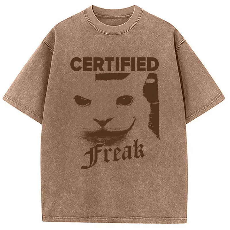 Modecanvas Certified Freak Cat Meme DTG Printing Washed T-Shirt-modecanvas