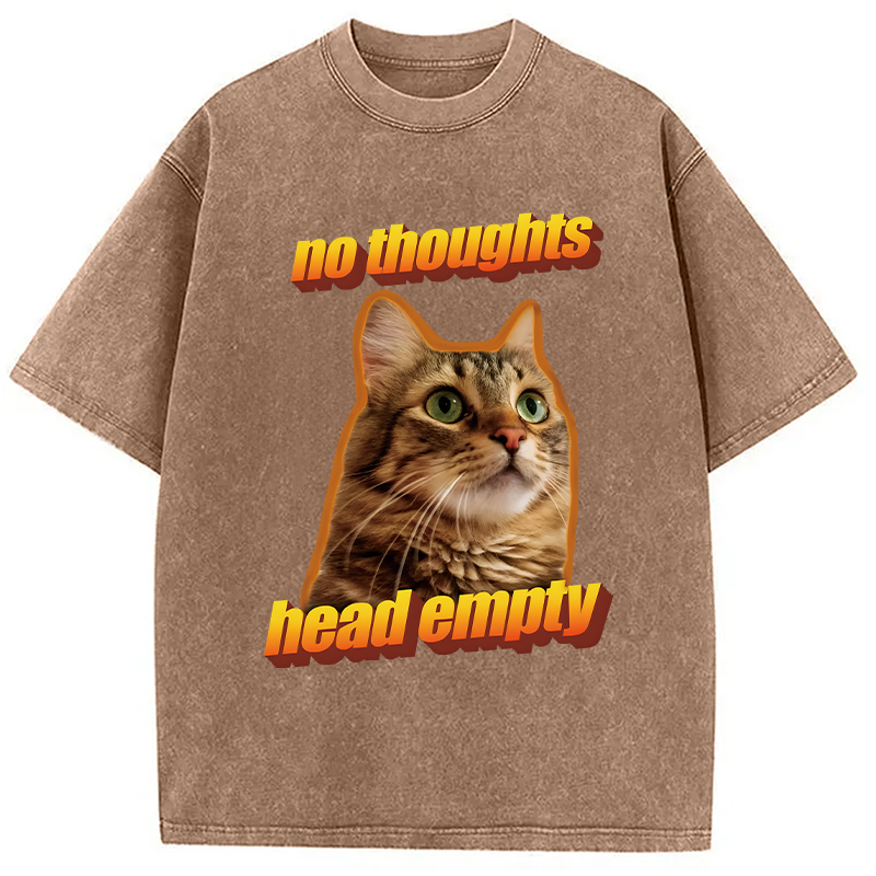 Modecanvas No Thoughts Head Empty Cat Meme DTG Printing Washed T-Shirt-modecanvas