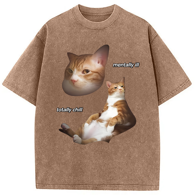 Modecanvas Illin And Chillin Cat DTG Printing Washed T-Shirt-modecanvas