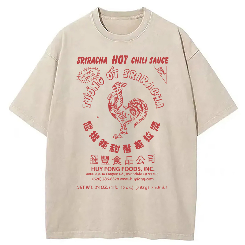 Modecanvas Sriracha Hot Chili Sauce DTG Printing Washed T-Shirt-modecanvas