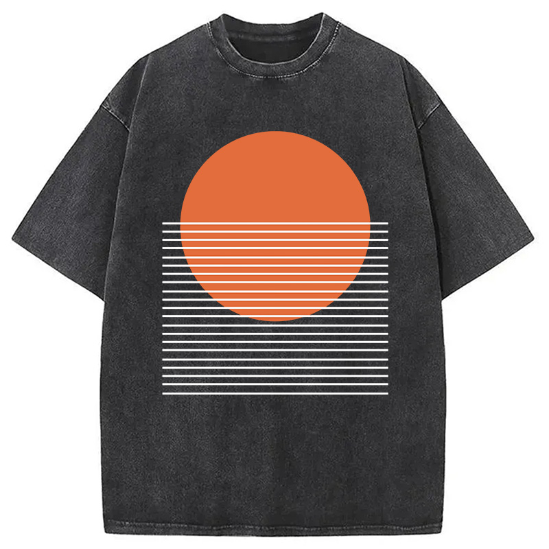 Modecanvas Retro Sunset DTG Printing Washed T-Shirt-modecanvas