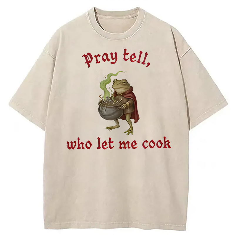 Modecanvas Pray Tell Funny Frog Meme DTG Printing Washed T-Shirt-modecanvas