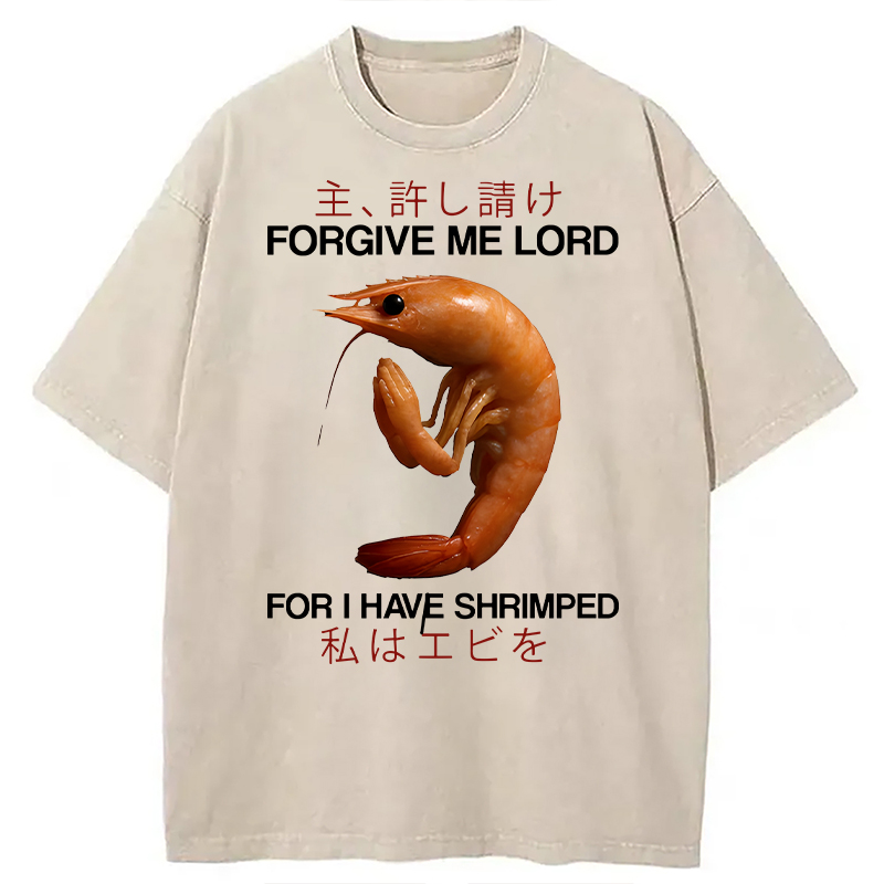 Modecanvas Forgive Me Lord For I Have Shrimped DTG Printing Washed T-Shirt-modecanvas