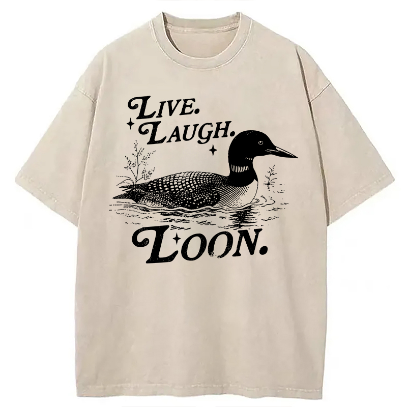 Modecanvas Live Laugh Loon Funny Duck Meme DTG Printing Washed T-Shirt-modecanvas