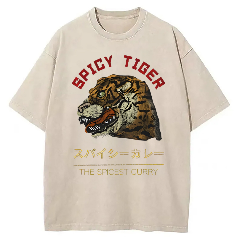 Modecanvas Japanese Spicy Tiger DTG Printing Washed T-Shirt-modecanvas