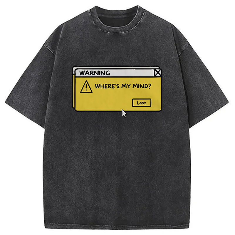 Modecanvas Vintage Warning Computer Tab DTG Printing Washed T-Shirt-modecanvas