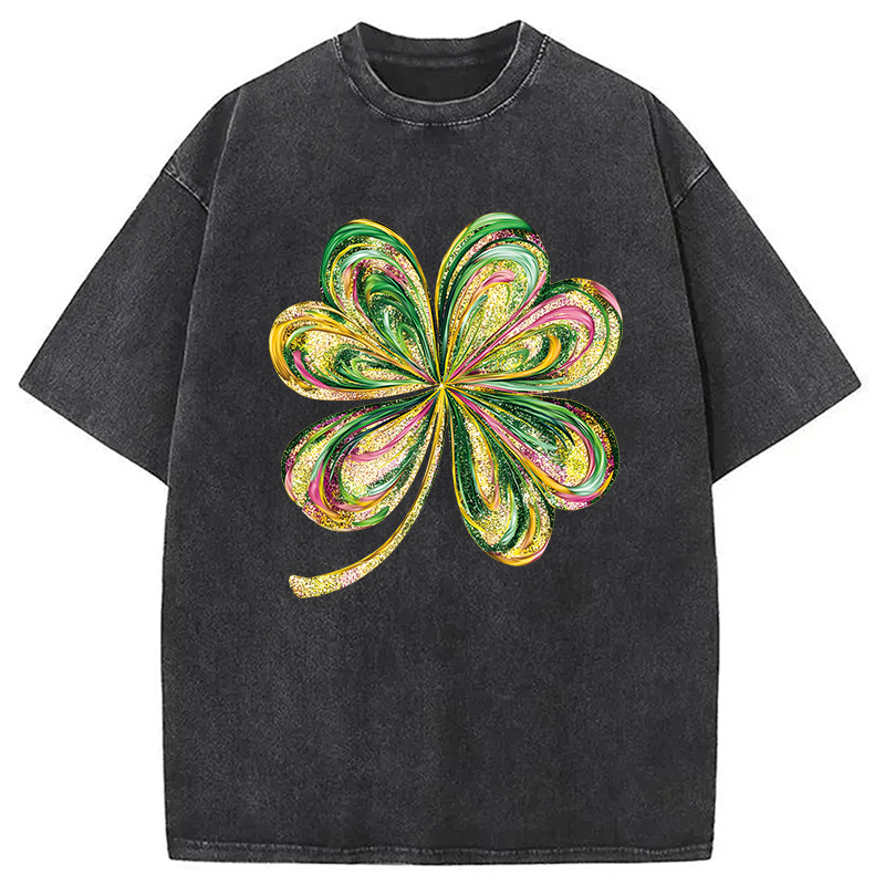Modecanvas Retro Shamrock DTG Printing Washed T-Shirt-modecanvas