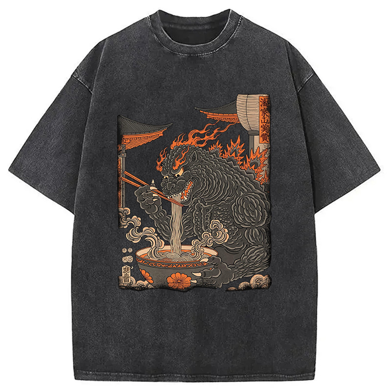 Modecanvas Vintage Monster Ramen DTG Printing Washed T-Shirt-modecanvas