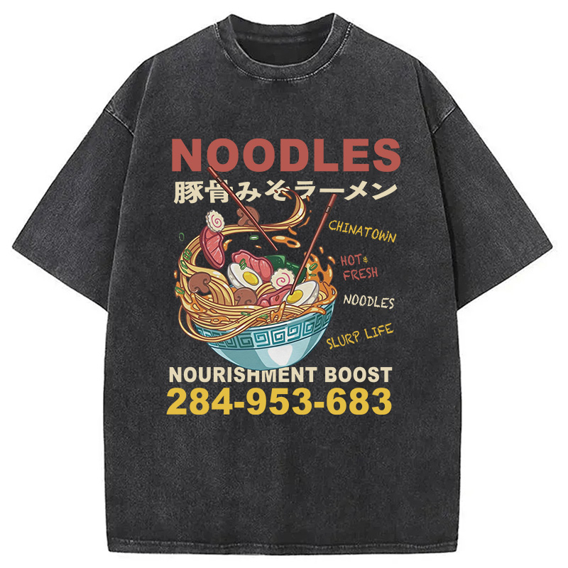 Modecanvas Cute Ramen Noodle DTG Printing Washed T-Shirt-modecanvas