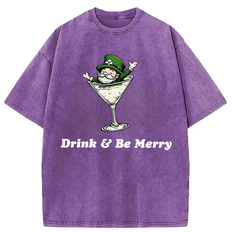 Modecanvas Leprechaun Martini Cocktail Vintage DTG Printing Washed T-Shirt-modecanvas