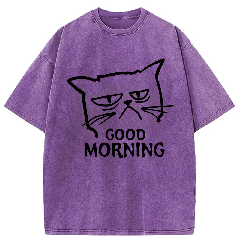 Modecanvas Good Morning Kitten Meow DTG Printing Washed T-Shirt