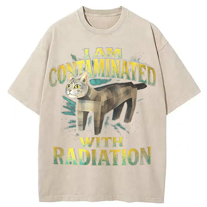 Modecanvas I Am Contaminated Cat Meme DTG Printing Washed T-Shirt-modecanvas