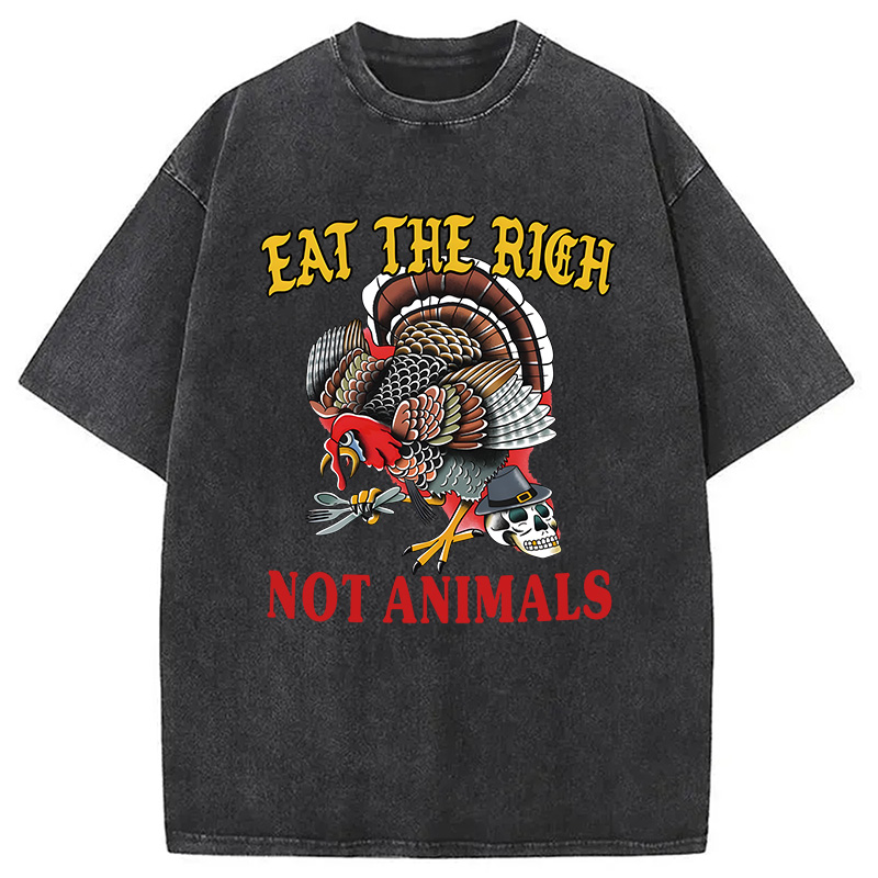 Modecanvas Eat the Rich Not Animals DTG Printing Washed T-Shirt