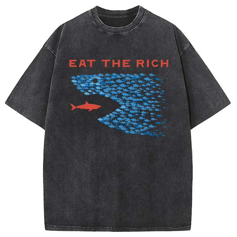 Modecanvas Eat the Rich Fish Meme DTG Printing Washed T-Shirt