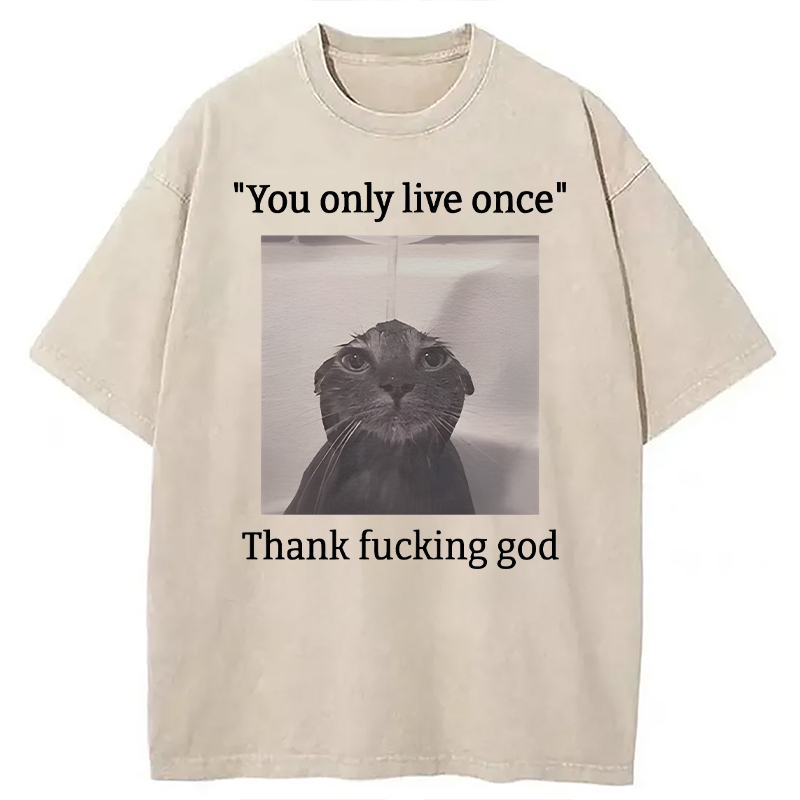 Modecanvas Funny Depressed Meme Cat DTG Printing Washed T-Shirt