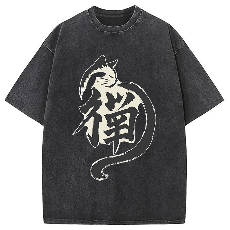Modecanvas Zen Cat DTG Printing Washed T-Shirt